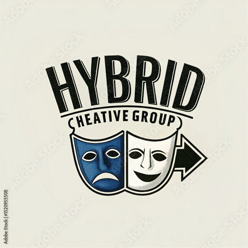 Hybrid Creative Group Logo with Theater Masks for Art Community