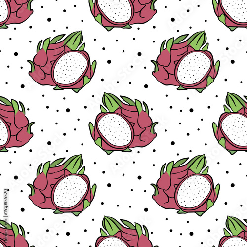 seamless pattern with dragon fruit vector illustration design.
