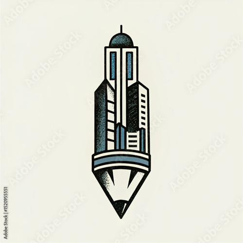 Modern Pencil Skyscraper Logo for Creative Writing or Architecture