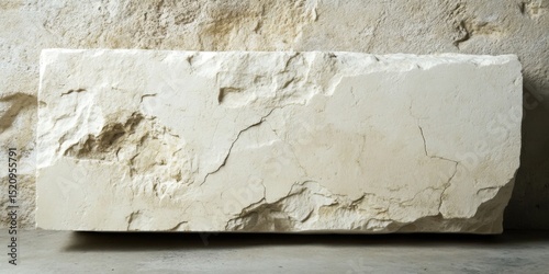 A large, rectangular block of light beige stone.