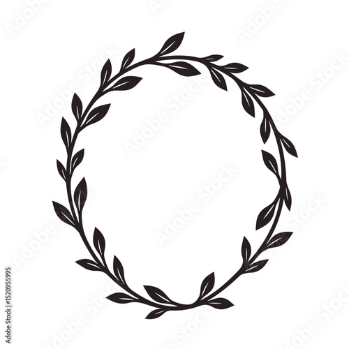 Elegant oval frame with leaves. Ornate floral wreath for remembrance cards and funeral stationery. This stylish frame is perfect for memorial designs and funeral announcements