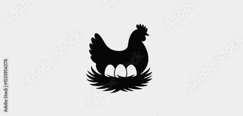 Silhouette of Hen Sitting on Nest with Eggs