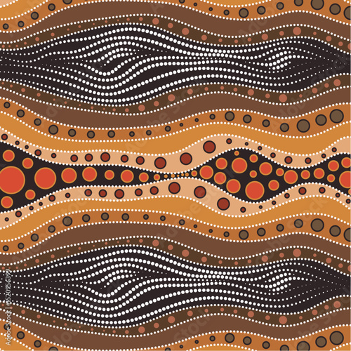 A decorative design featuring patterns characteristic of Aboriginal dot painting.
