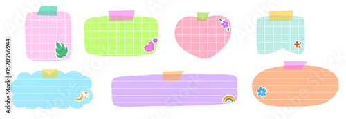Set of paper memo sticker of pad checkered paper in pastel color
