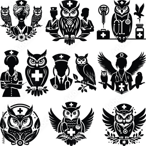 Funny Owl Night Shift Nurse Doctor svg bundle