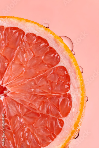 closeup of a grapedruit slice with water drops