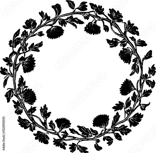 Vintage engraved circular ornament with floral motif for decorative design