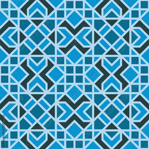 Modern Geometric Seamless Ornament with Blue Tones Abstract Pattern Design