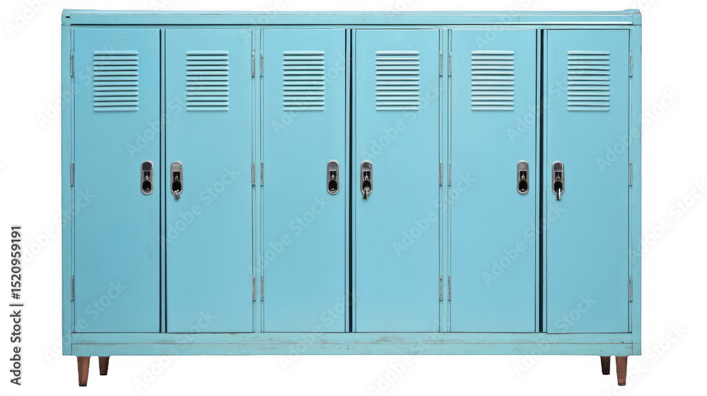 Fototapeta premium Metal School Lockers in Turquoise Color on a transparent background, PNG image, PNG file.