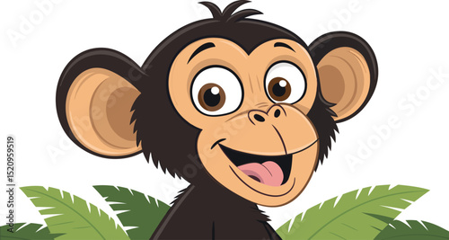 Adobe Illustrator Artwork of Cheeky Cartoon Monkey Face with Big Ears and Sticking Out Tongue Jungle-Themed Vector on White Background.