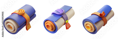 Three diplomas isolated on transparent background