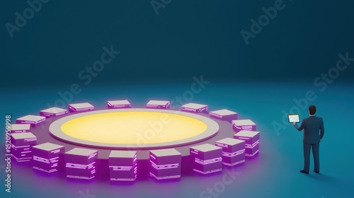 Modern Data Management Concept with Circular Server Display