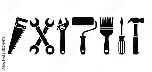 Collection of Black and White Tool Icons for DIY Projects