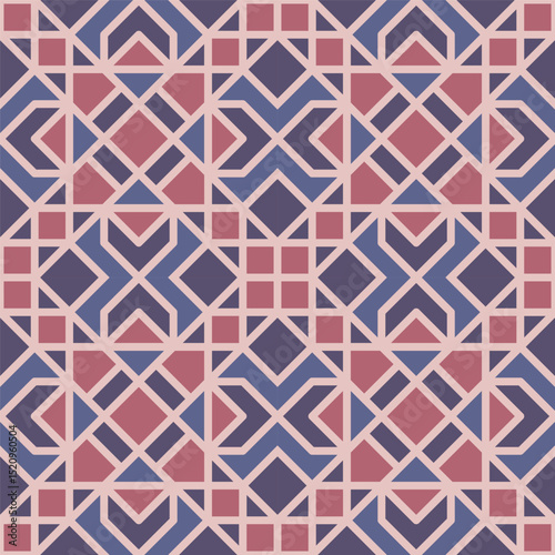 Geometric Interlocking Squares and Triangles Seamless Pattern in Pastel Colors