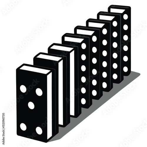 Black Dominoes in Ascending Order with White Spots Creating a Falling Effect Illusion