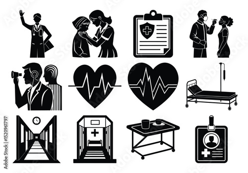 Medical Icons Healthcare, Hospital, Doctor, Nurse, Patient Illustrations