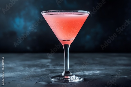 Pink Coral Cocktail in Martini Glass on Dark Textured Background – Elegant Drink Photography