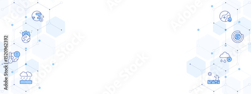 Climate change Banner Vector Illustration with Two-sided Icon Style. Line Duotone icon. Containing. temperature, global warming, flood, drought, no rain, ozone layer