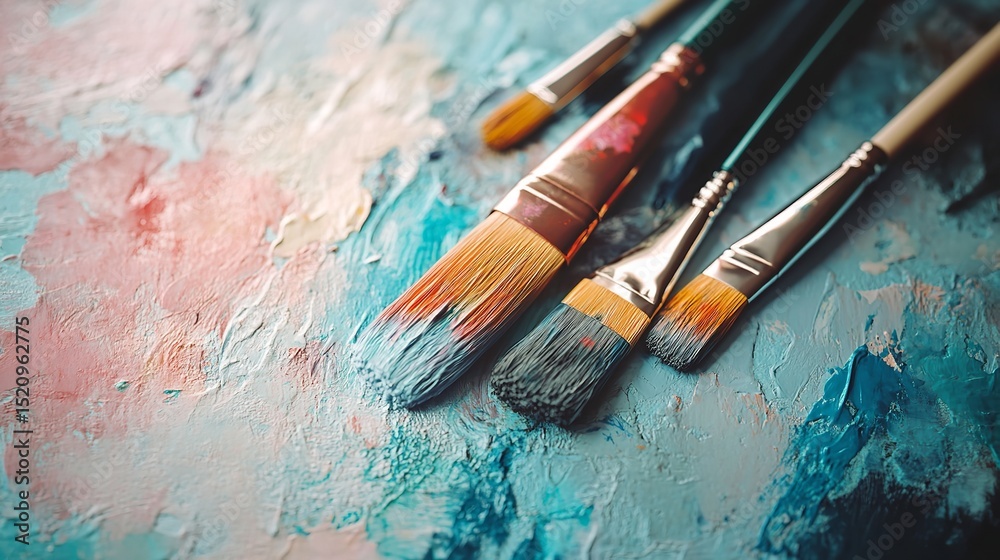 Obraz premium Close-up of Paintbrushes on a Colorful Palette