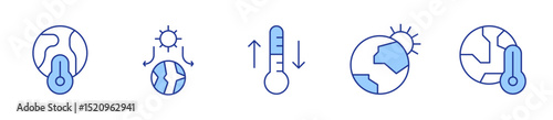 high temperature, sun, greenhouse effect, global warming, temperature. Climate change Icon vector illustration. Line Duotone style. Editable stroke