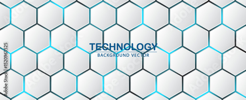 White 3d hexagonal technology vector abstract background. Blue bright energy flashes under hexagon in modern technology futuristic background vector illustration. White honeycomb texture grid.