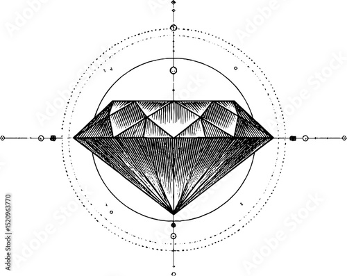 Intricate engraved diamond illustration with geometric concentric circles for art design