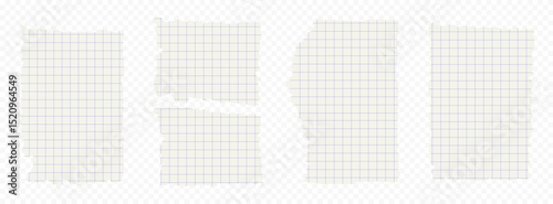 Set of white torn or ripped notebook sheet in blue square. Album edge, notebook tear or blank page divided vector illustration. Abstract social media banner background.