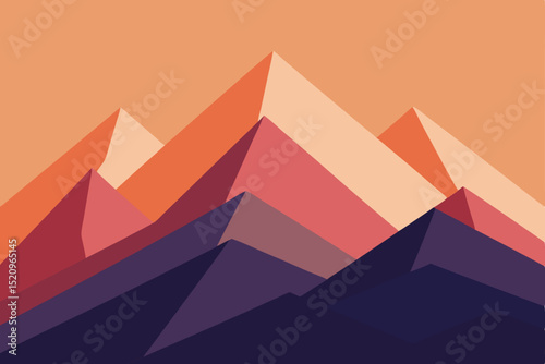 Abstract geometric vector illustration of a desert landscape with pyramids and a setting sun