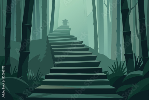 Stone staircase climbing towards the sky, an architectural ascent to success