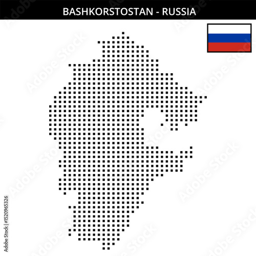 Medium square dotted map of Bashkorstostan in Russia