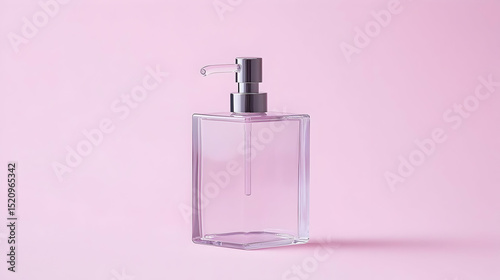 Clear Square Perfume Bottle On Pink Background