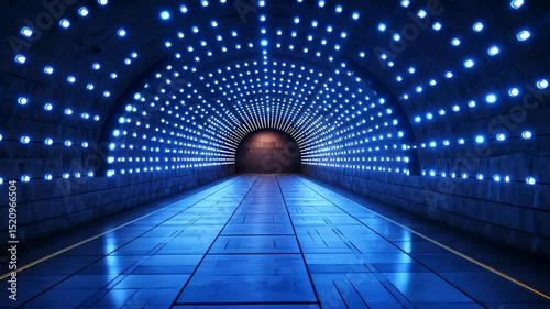 Bright Blue Light Tunnel with Neon Glow Effects