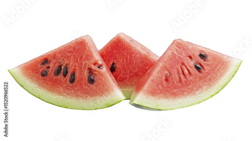 Three watermelon wedges arranged together on a transparent background, PNG image, PNG file.