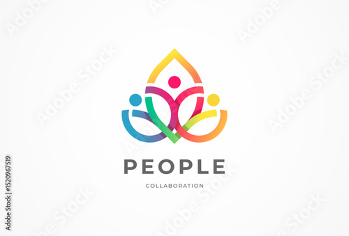 People logo design, human with flower symbol of happiness combination, people logo design template design element, vector illustration