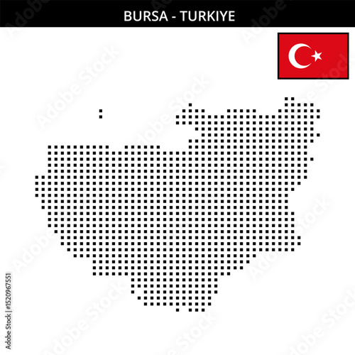 Medium square dotted map of bursa in Turkiye