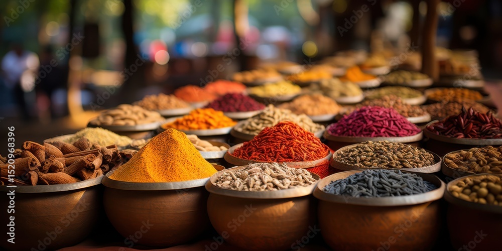 Fototapeta premium Vibrant spice market showcase local bazaar photography outdoor close-up culinary exploration
