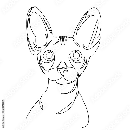 One continuous single drawing line art flat doodle sphinx, cat, hairless, sphynx, feline, animal, kitten, eye, domestic. Isolated image hand draw contour on a white background
