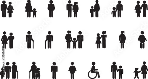 Diverse family icons people of all ages and structures