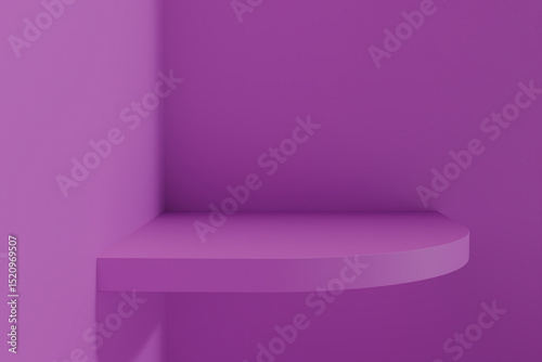 Photography 3d render background in pink purple corner with shelves attached to the wall