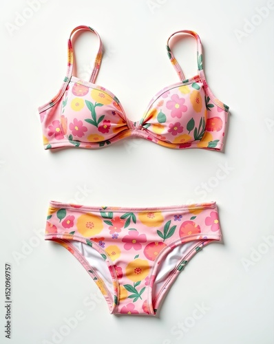 Wallpaper Mural Floral swimwear set on a white background, top and bottom. Torontodigital.ca