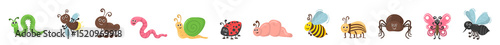png cute cartoon insect collection with funny bug butterfly ant spider and colourful garden characters isolated vector icon for children nature comic animal humour wing creature illustration set

