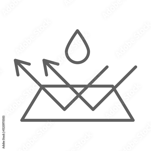 Waterproof icon water protection, surface protection from liquid. Line arrow and water drop. Weather protection symbol. Rainproof material. Simple resistant defence.