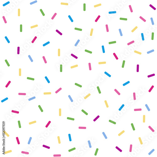 Donut sprinkles confetti retro sweet candy background. Cute dessert decoration colorful sprinkle elements. Birthday, party