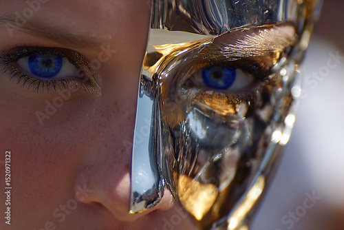 Half metallic face as a concept of new humans or cyborgs