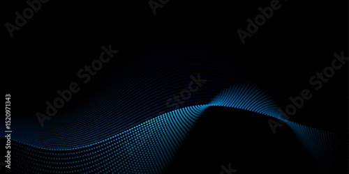 Vector abstract motion, smooth, soft blue wave line pattern, dot particle. Curve and fluid shape on black background. Illustration modern graphic design for luxury wallpaper, futuristic, technology