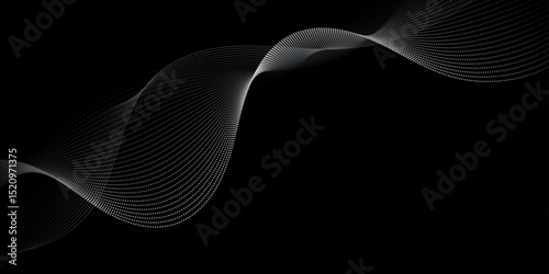 Vector abstract motion, smooth, soft wave line pattern and dot particle. Curve and fluid shape on black background. Illustration modern graphic design for luxury wallpaper or futuristic, technology