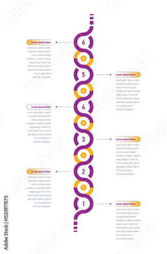 six steps infographic template. wavy lines infographic template. infographic template for business, education, industry, technology world. information template for annual report, magazine