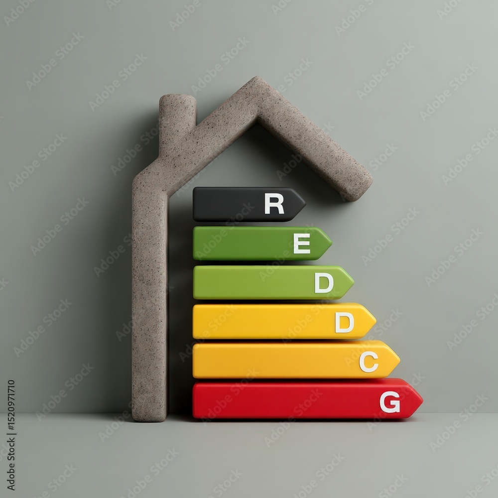 A house made of blocks with a green, yellow and red stripe on it A house made of blocks with a green, yellow and red stripe on it