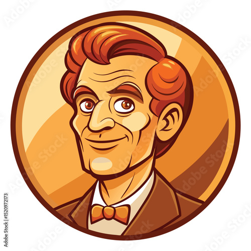 Cartoon Portrait of Abraham Lincoln on a Penny, Comic Style Illustration