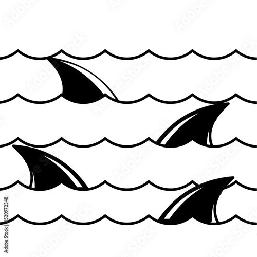 Vector Icon Group of shark fins above sea,
creating tense and eerie atmosphere,
line art style